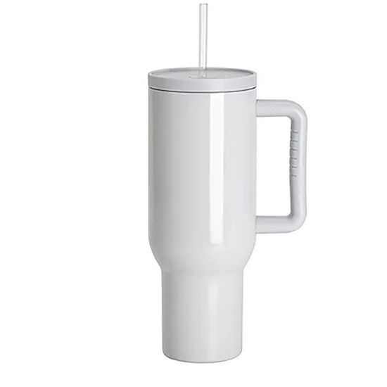 Picture of Travel Tumbler 1200ml (Grey Light) Soft Grip Handle with Lid & Plastic Straw